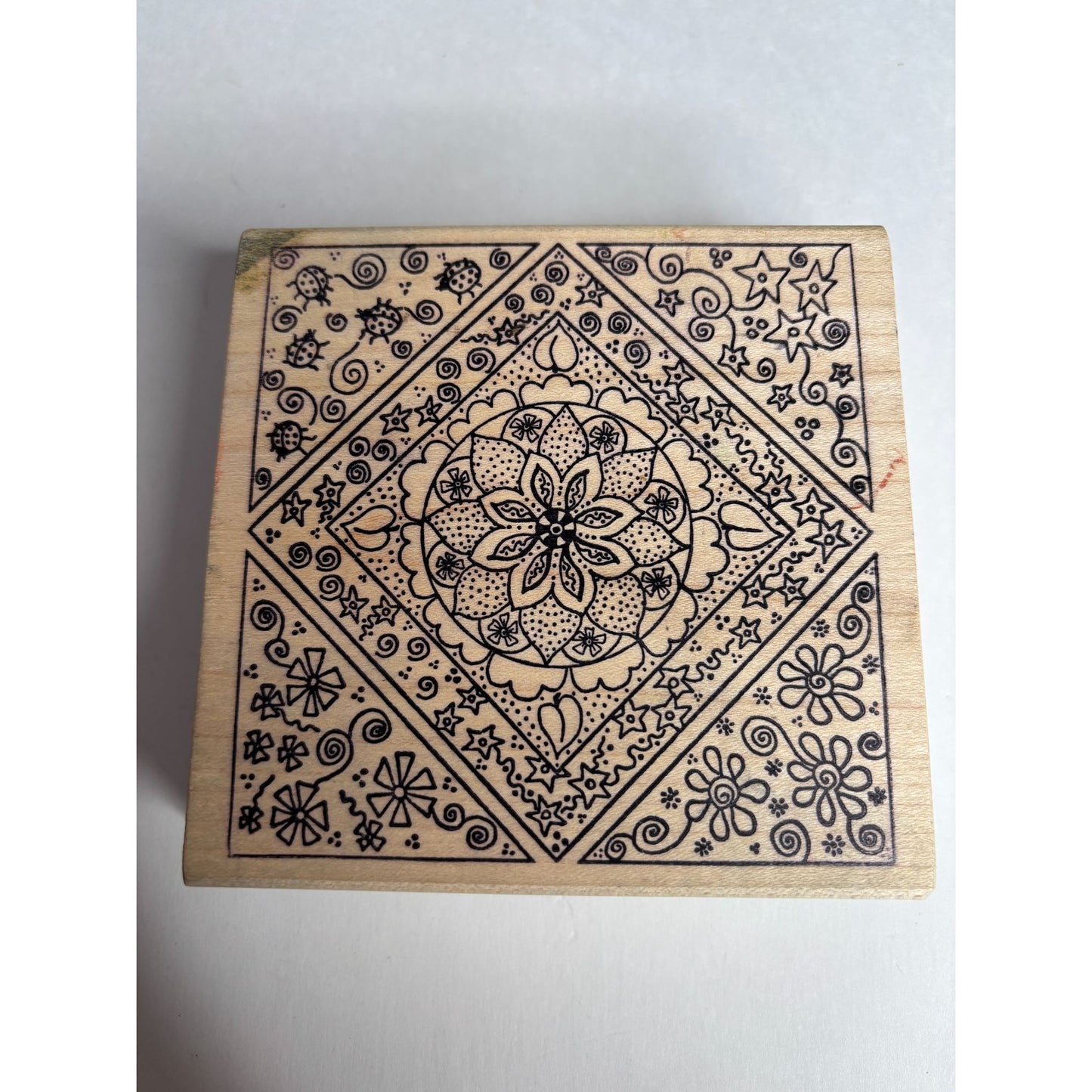 Magenta Rubber Stamp Floral Frame Tile Mandala Design Floral Ladybugs Star Swirl