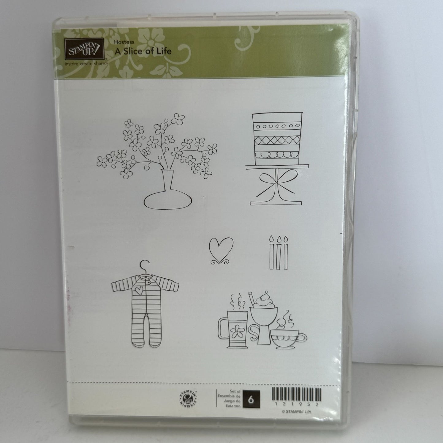 Stampin Up Rubber Stamp Set A Slice Of Life Coffee Cake Candles Flower Vase Baby