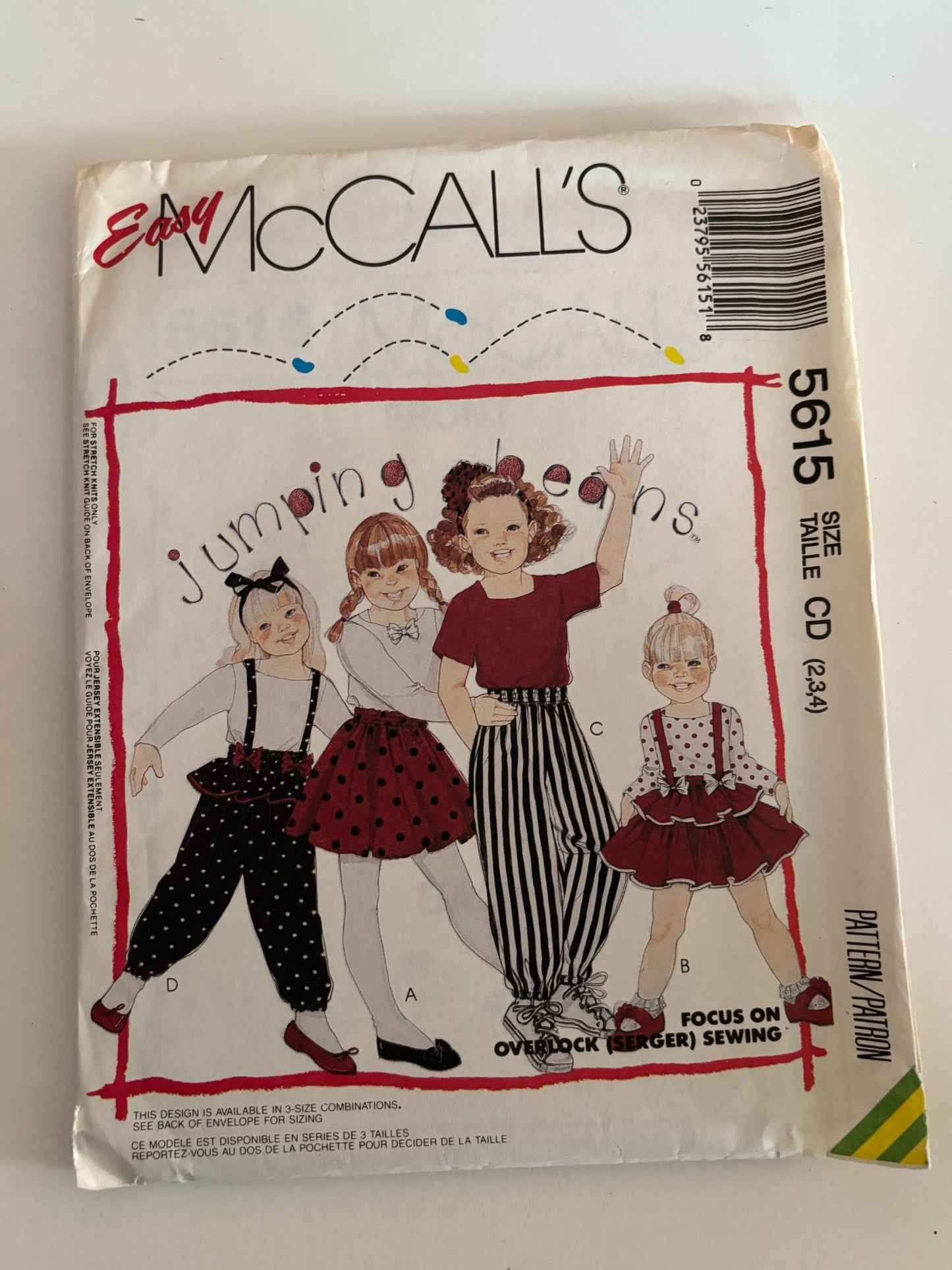 McCalls Sewing Pattern 5615 Jumping Beans Top Skirt Pants Kids 2 3 4 Easy UC