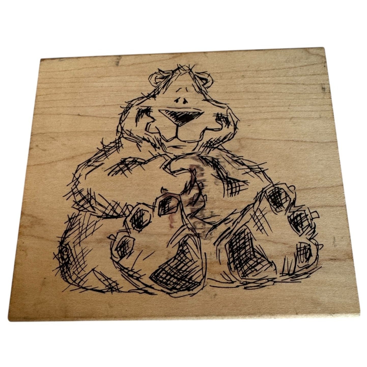 Judith Rubber Stamp Sitting Bear Design Funny Forest Animal Sketch Wood Mounted