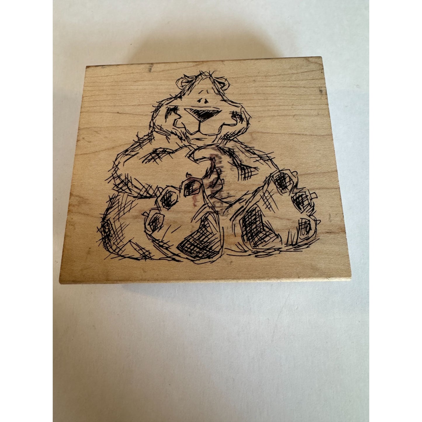 Judith Rubber Stamp Sitting Bear Design Funny Forest Animal Sketch Wood Mounted