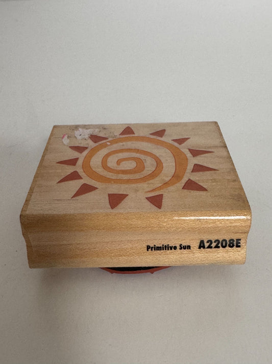Rubber Stampede Rubber Stamp Primitive Sun Sky Nature Spiral Wood Mounted Craft