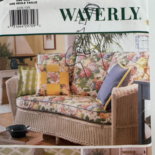 Butterick Sewing Pattern 6108 Waverly Sun Room Sofa Cushion Pillow Chair Cover