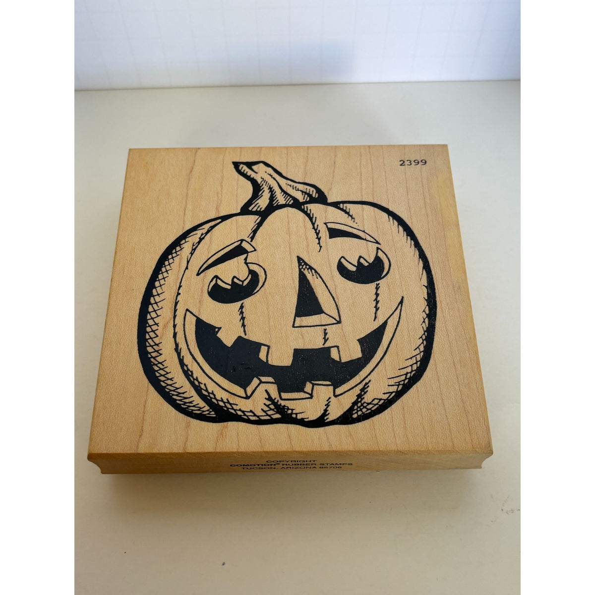 Comotion Rubber Stamp Large Jack O Lantern Pumpkin Halloween Wood Mounted Big Fall