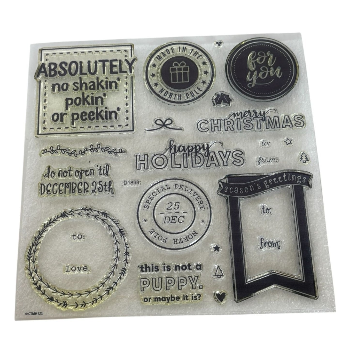 CTMH My Acrylix Acrylic Stamp Set No Peeking Gift Tag Card Making Christmas To