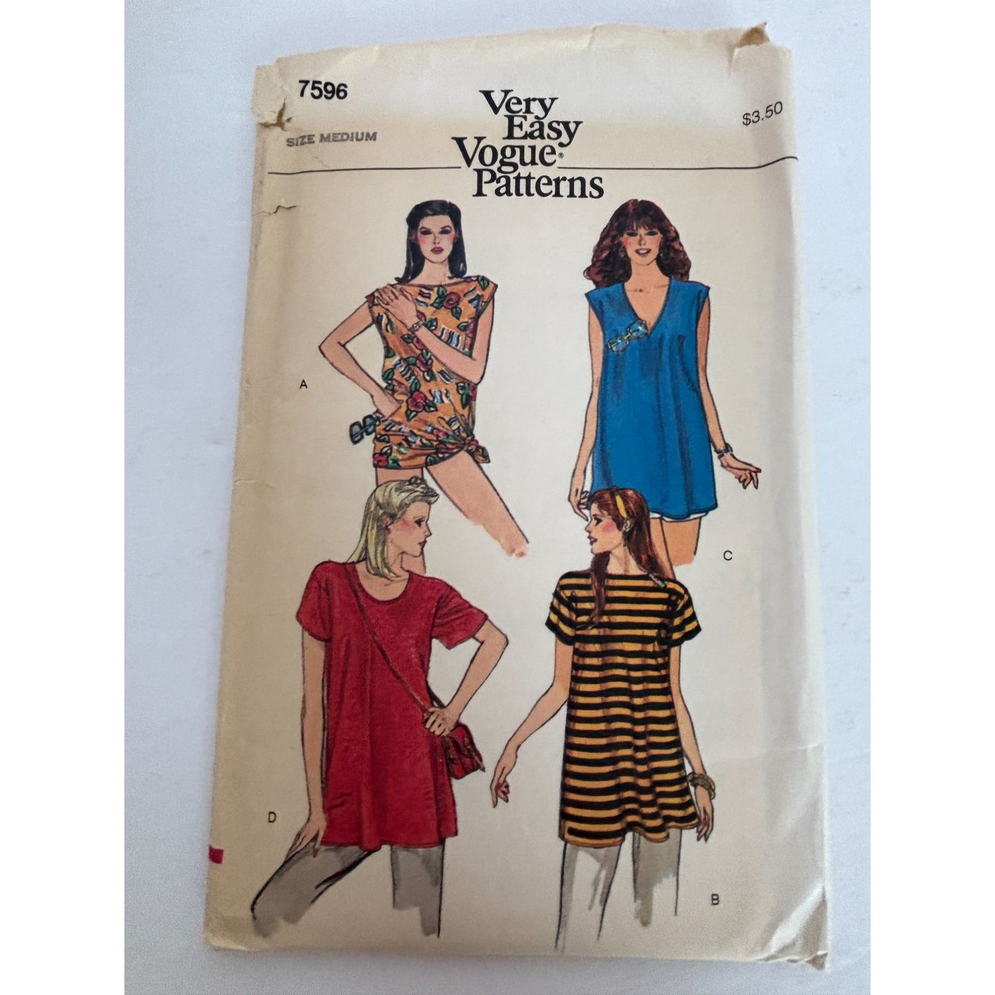 Vogue Sewing Pattern 7596 Misses Long T-Shirt Tunic Style Casual Medium 12 14 UC