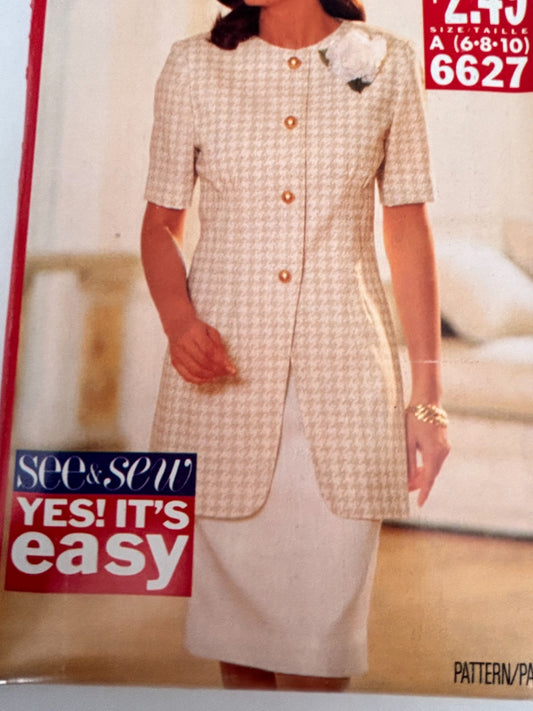 Butterick Sewing Pattern 6627 Misses Jacket Sheath Dress Work 90s Easy 6 8 10 UC
