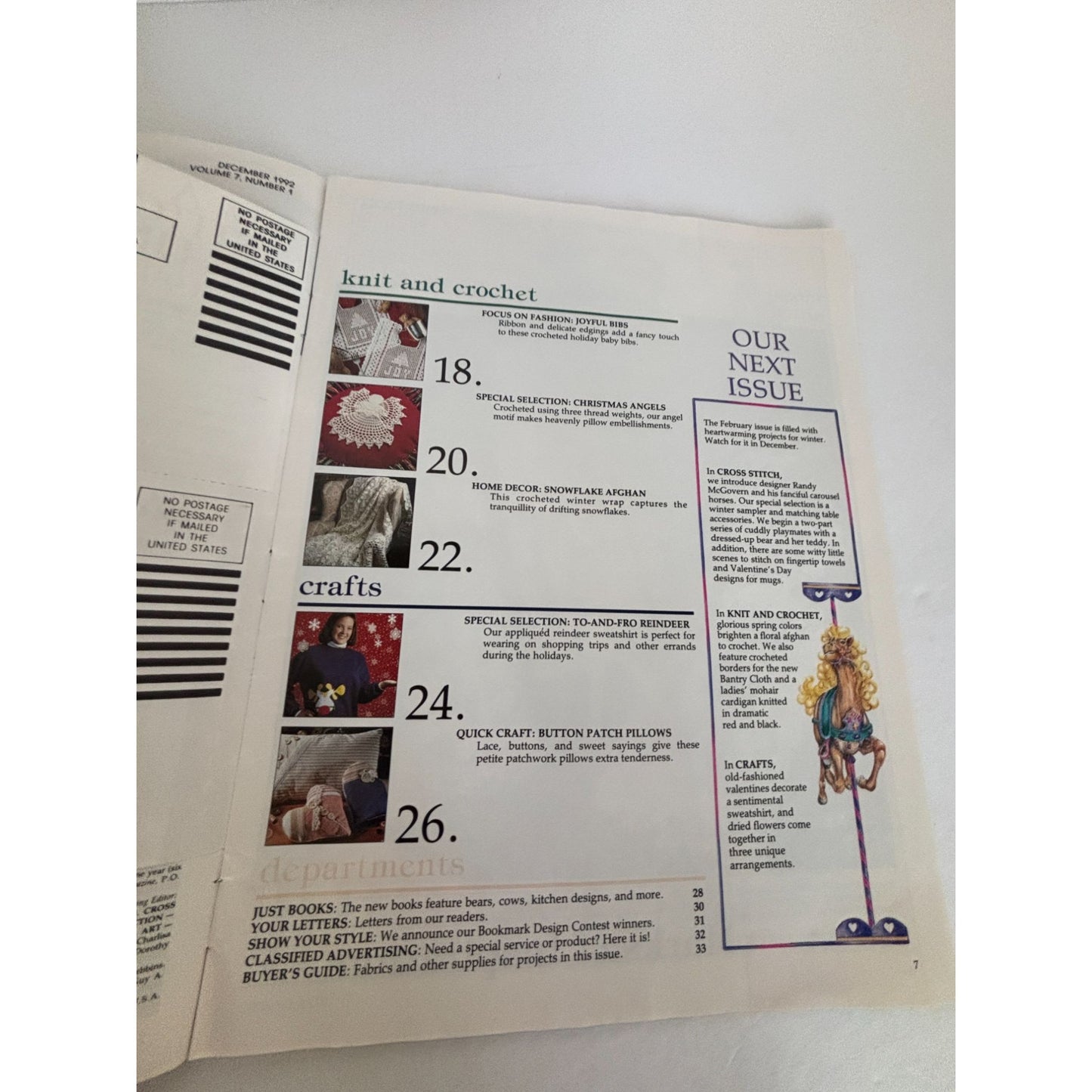 Leisure Arts Magazine December 1992 Cross Stitch Crafts Christmas Santa Crochet