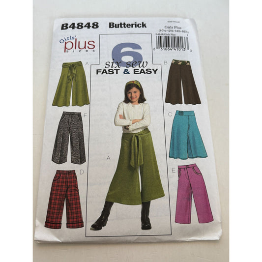 Butterick Sewing Pattern B4848 Girls Plus Sizes Easy Gaucho Pants and Pants UC