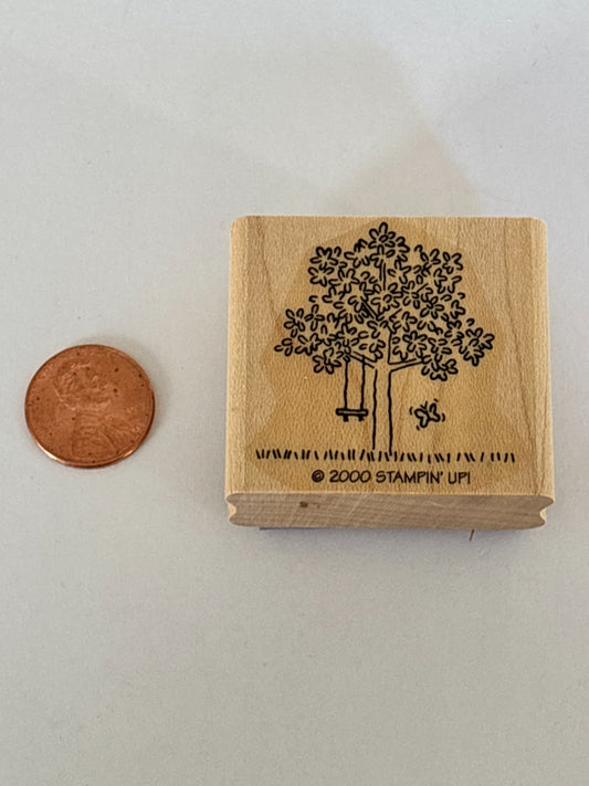 Stampin Up Rubber Stamp Tree Swing Butterfly Spring Season Nature Card Making