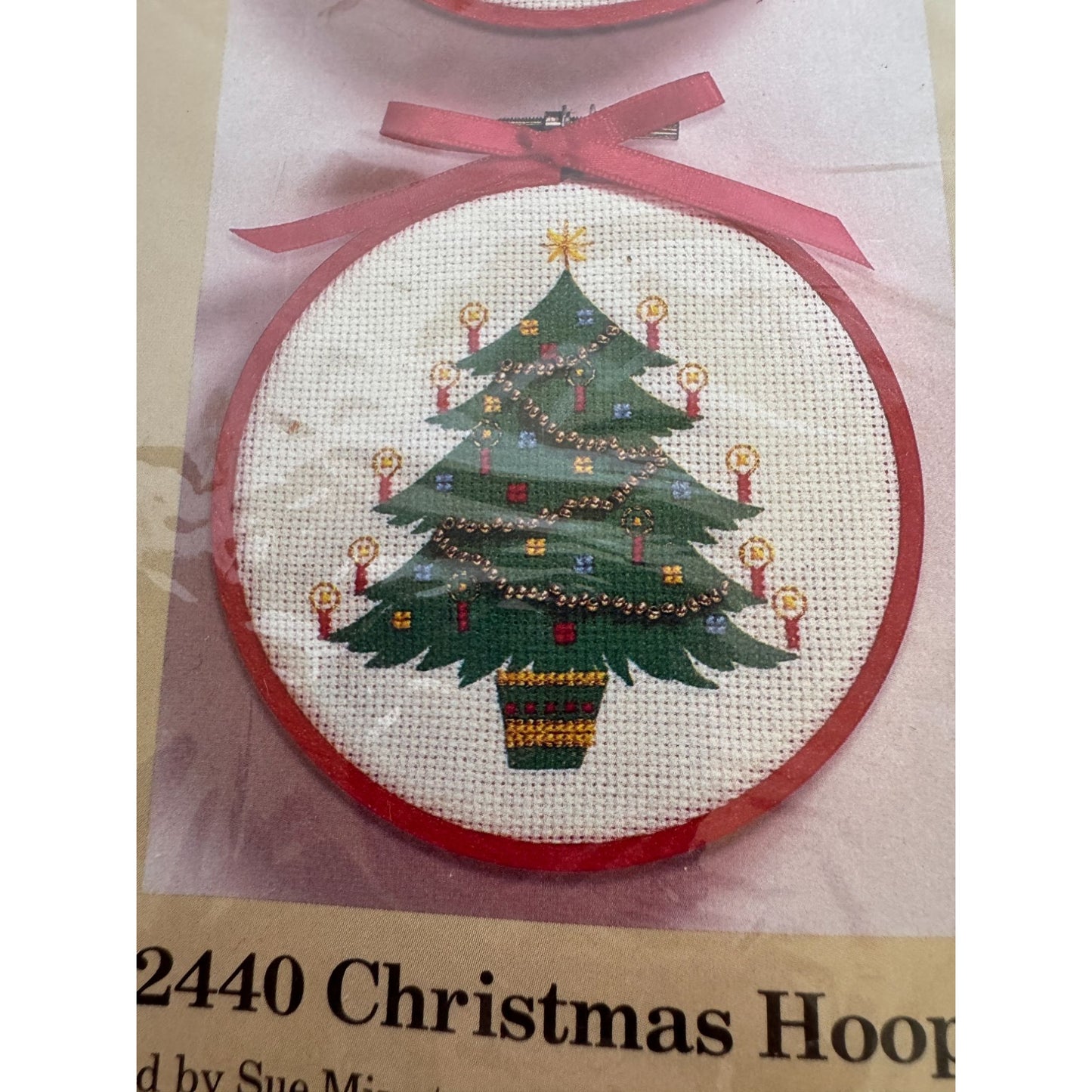 The Creative Circle Christmas Hoops Cross Stitch Kit Ornaments Teddy Bear 1980s