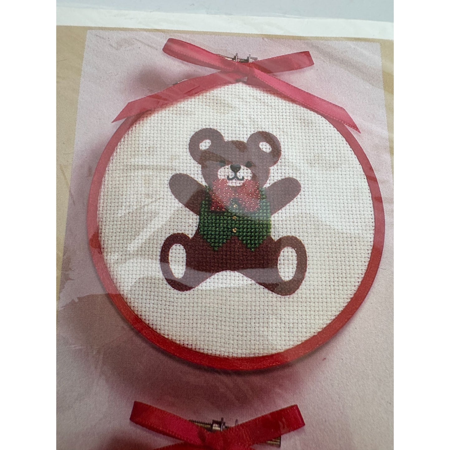 The Creative Circle Christmas Hoops Cross Stitch Kit Ornaments Teddy Bear 1980s