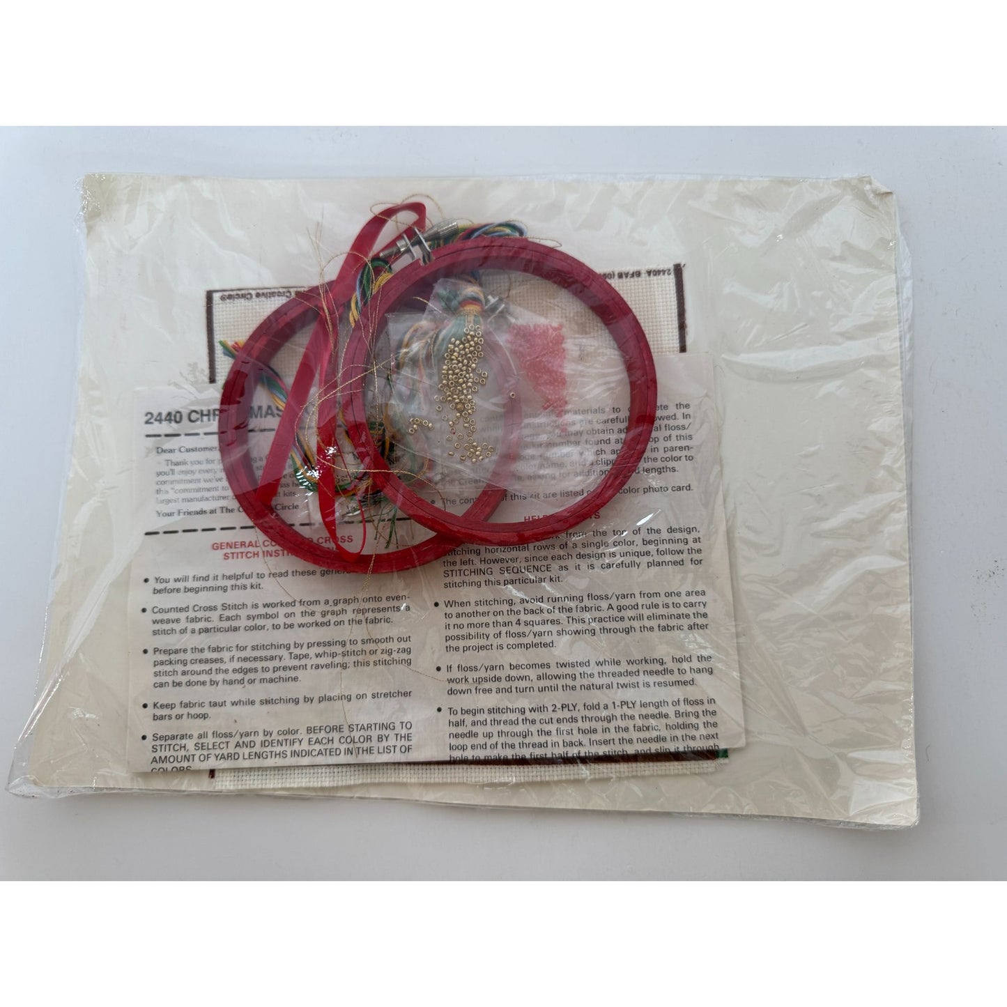 The Creative Circle Christmas Hoops Cross Stitch Kit Ornaments Teddy Bear 1980s