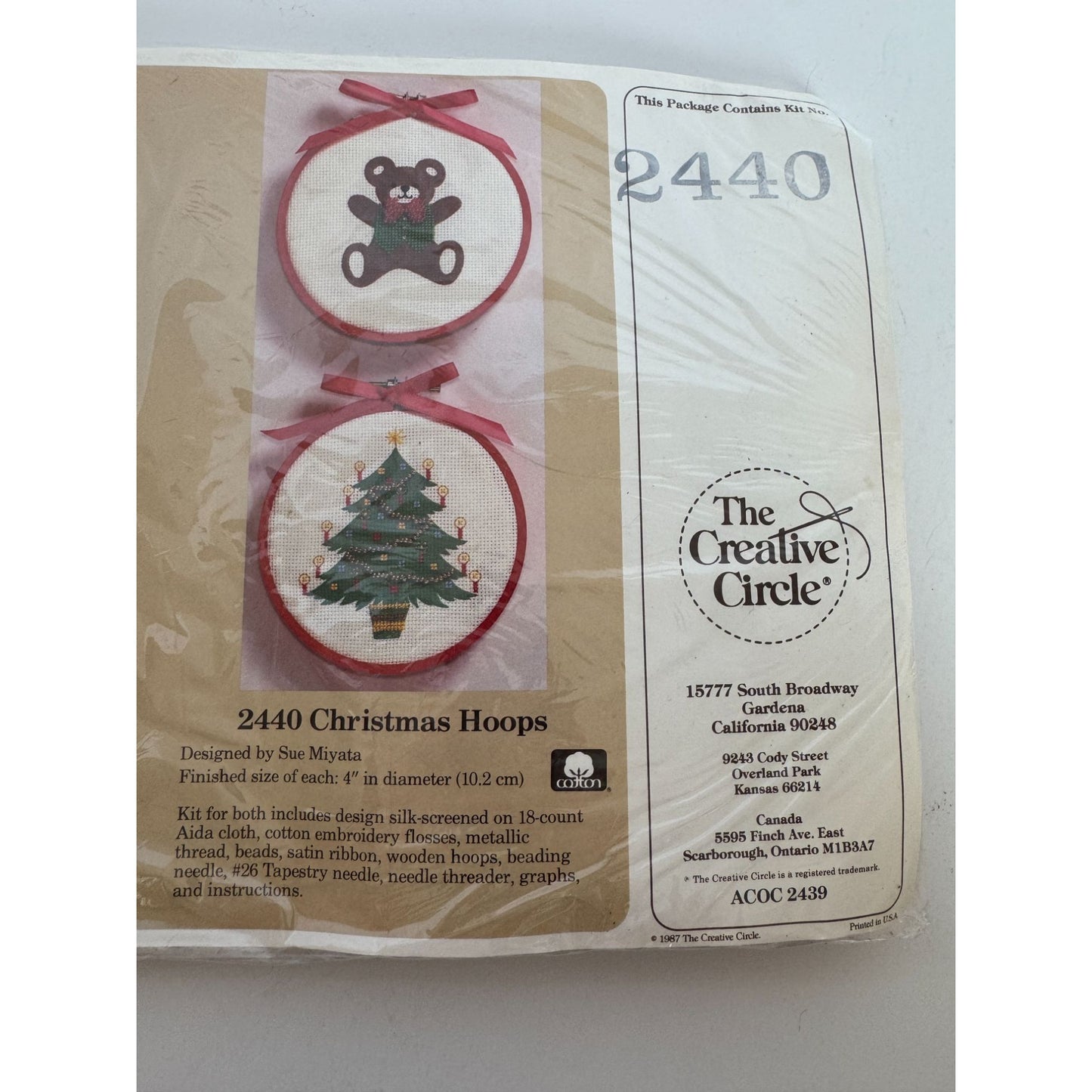 The Creative Circle Christmas Hoops Cross Stitch Kit Ornaments Teddy Bear 1980s