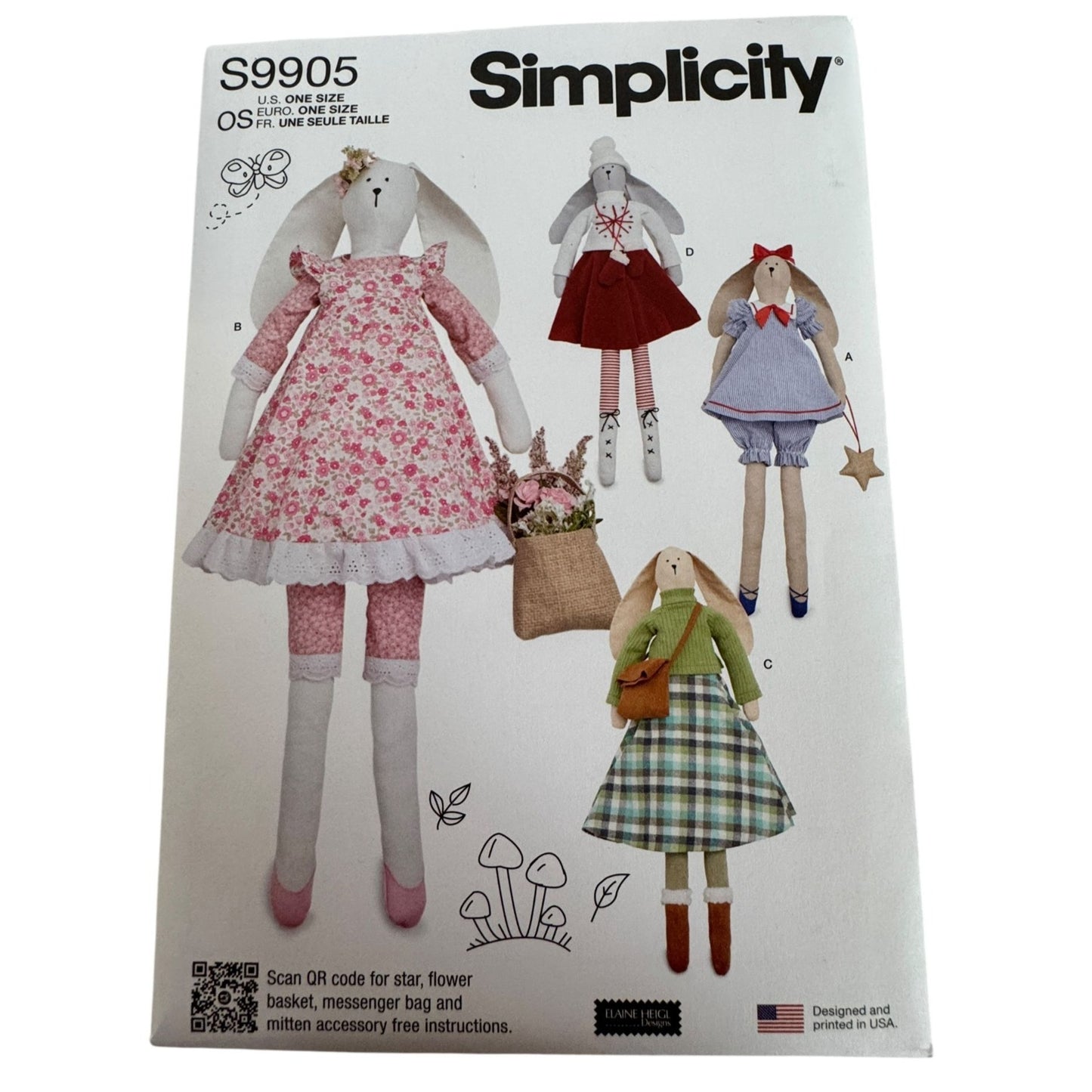 Simplicity Sewing Pattern S9905 Plush Slender Bunny with Clothes Easter Decor UC