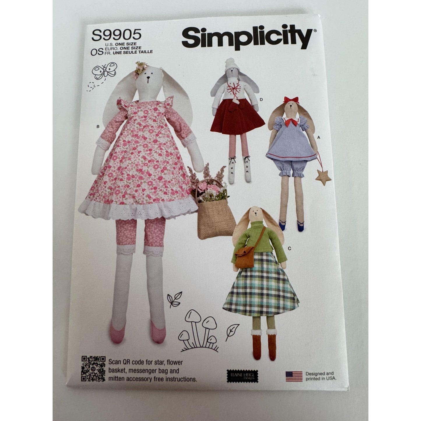 Simplicity Sewing Pattern S9905 Plush Slender Bunny with Clothes Easter Decor UC