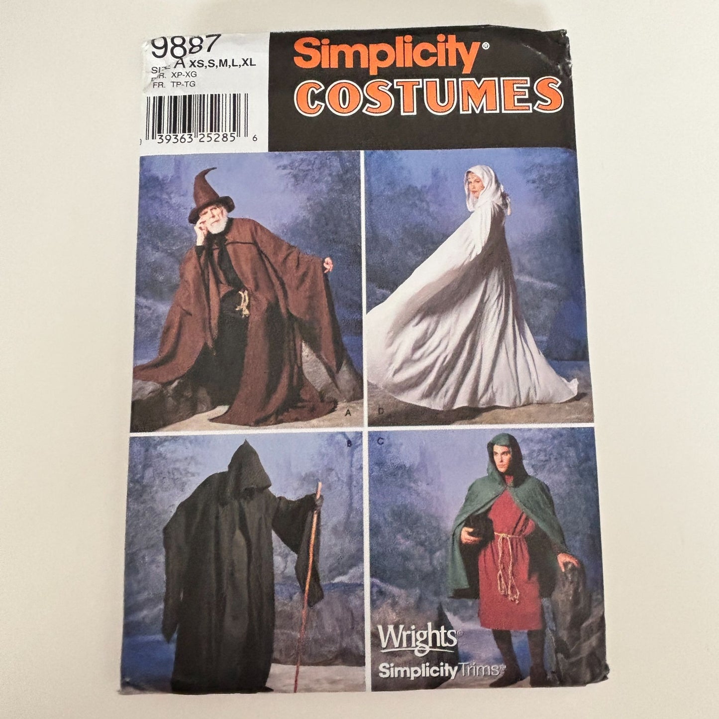 Simplicity Sewing Pattern 9887 Wizard Costume Cloak Tunic Hood Medieval Fantasy Capes Tunics Wizard Halloween Uncut