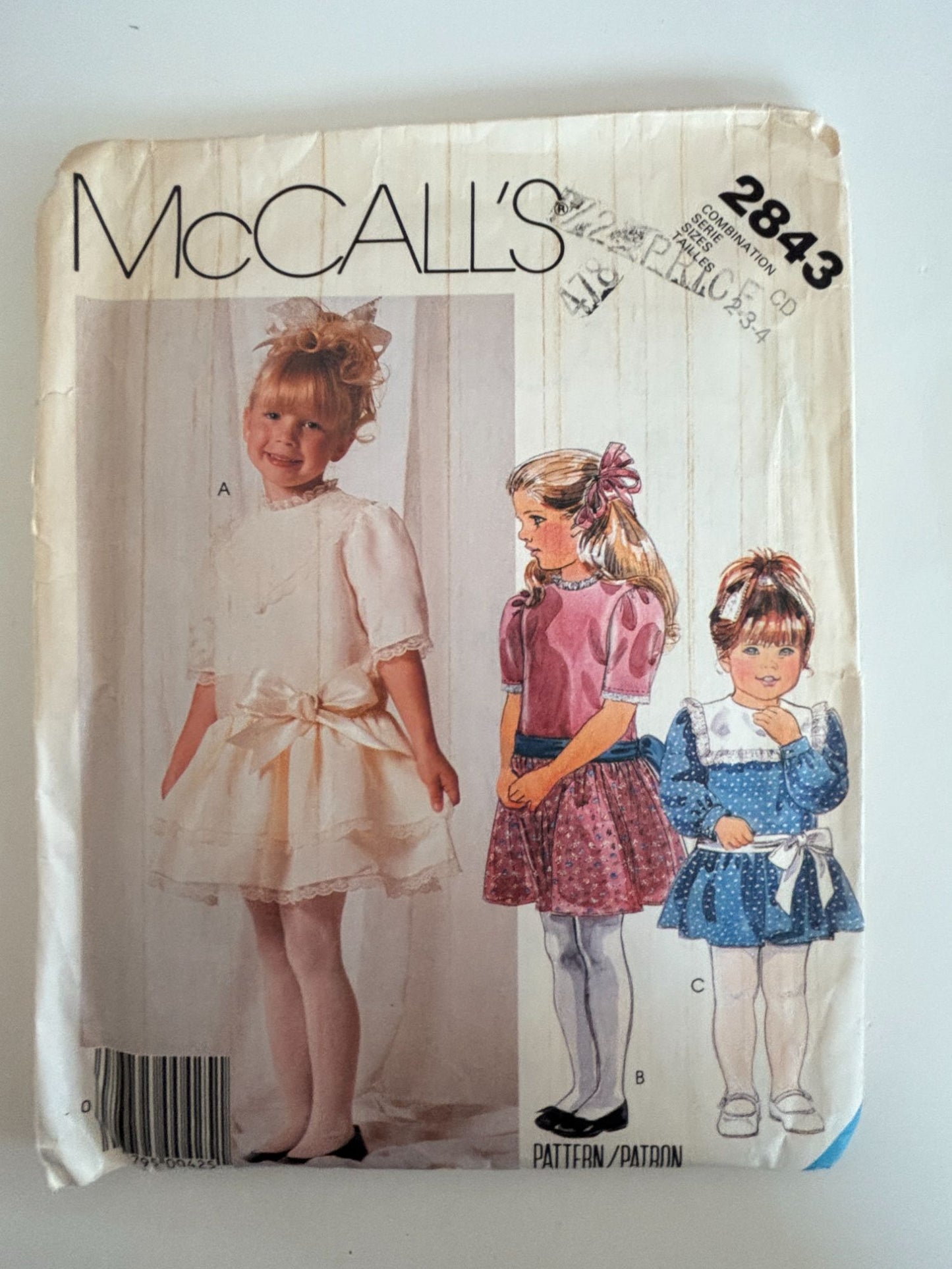 McCalls Sewing Pattern 2843 Girls Party Dress Sash Sizes 2 3 4 Vintage 1980s UC