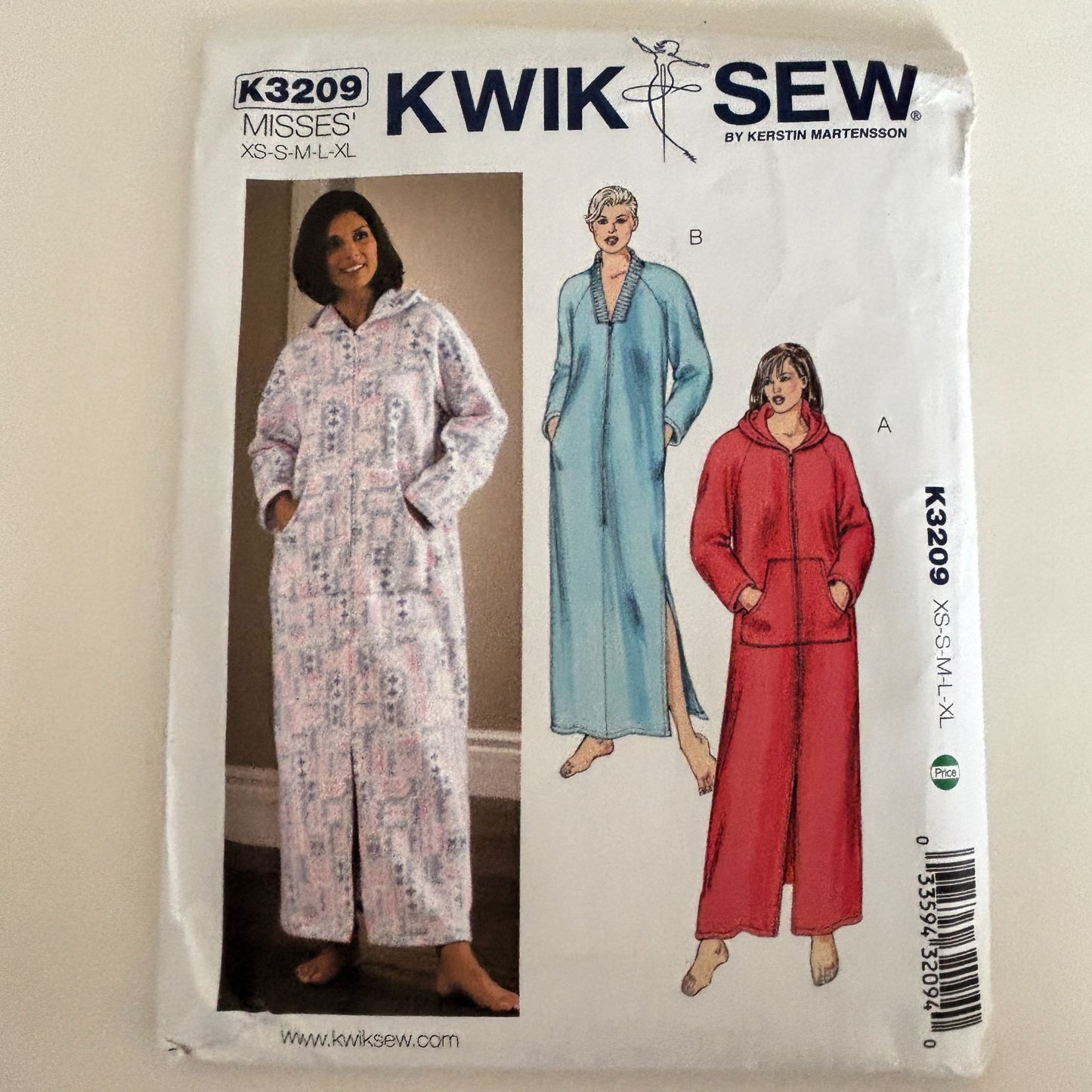 Kwik Sew Sewing Pattern K3209 Hooded Robe XS-XL Cozy Lounge Wear Fleece Loungewear Uncut