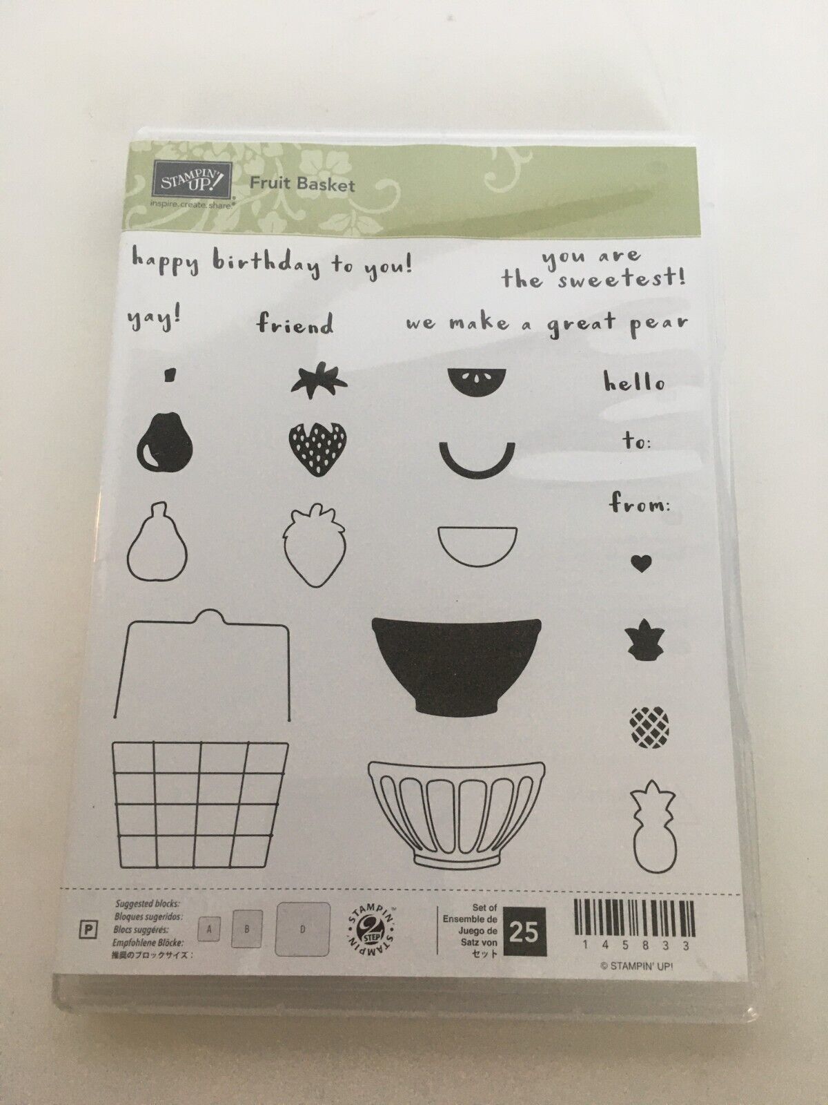 Stampin Up Fruit Basket Acrylic Stamps Food Hello Happy Birthday Friend To From