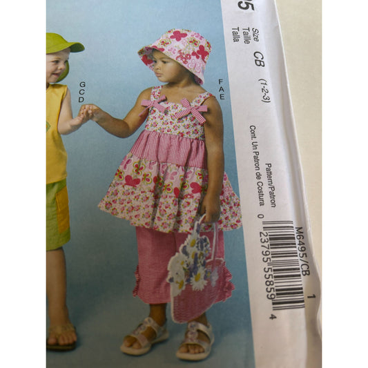 McCalls Sewing Pattern M6495 Toddler Top Shorts Pants Summer Outfit Easy 2T 3T UC