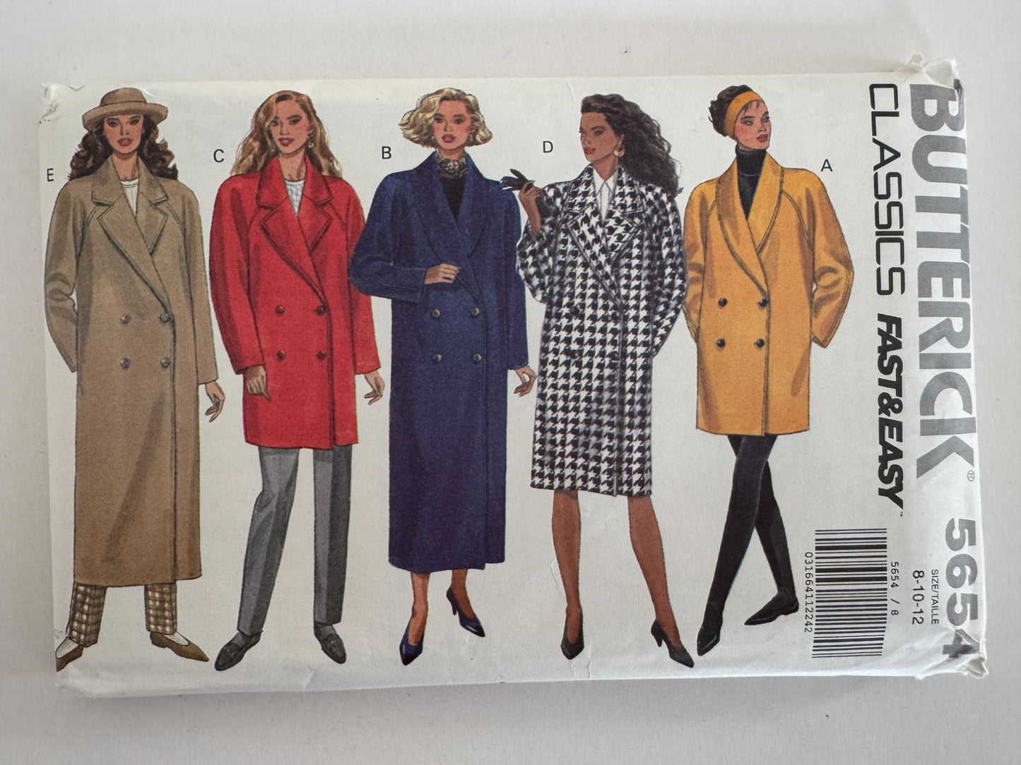 Butterick Sewing Pattern 5654 Misses A-Line Coat Career 1990s Size 8 10 12 Uncut