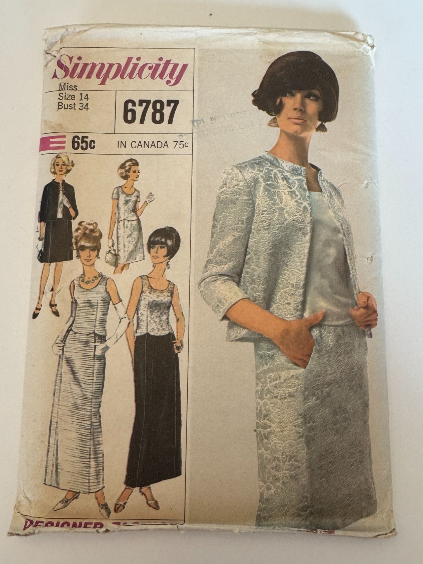 Simplicity Sewing Pattern 6787 Jacket Blouse Skirt 14 Designer Fashion 1960s UC