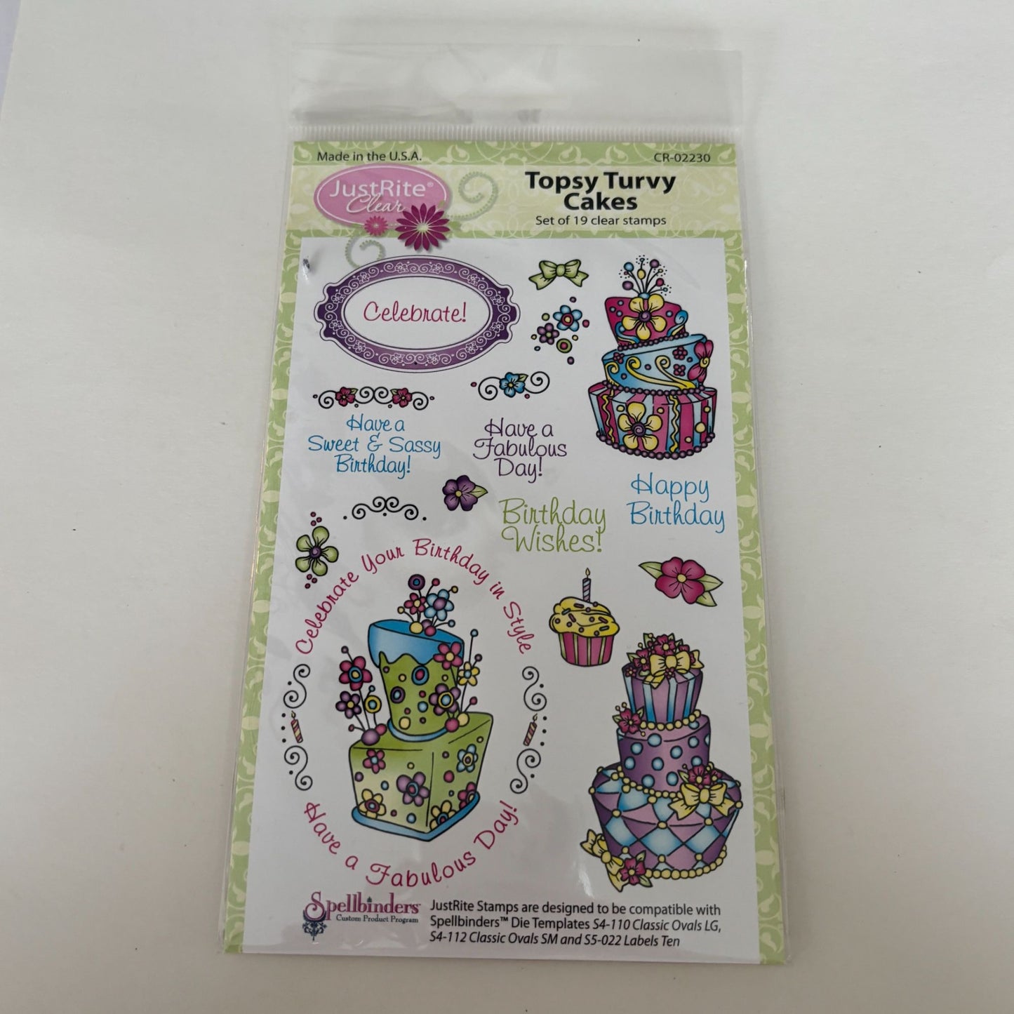 Topsy Turvy Cakes Clear Stamps Set Birthday Wishes Words JustRite Papercrafting Cardmaking Oval Cupcake