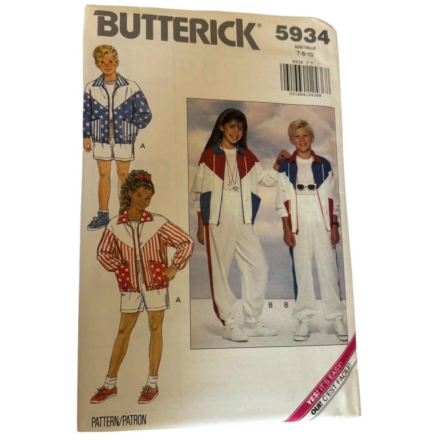 Butterick Sewing Pattern 5934 Athletic Active Kids Jacket Shorts Pants Warm Up