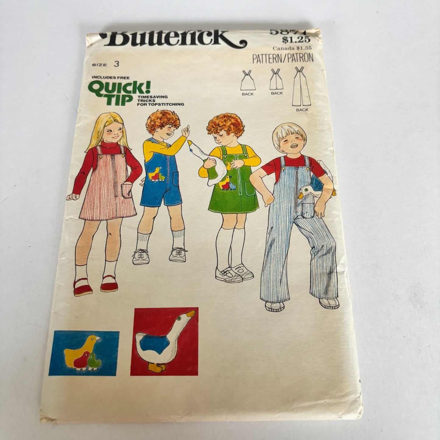 Butterick Sewing Pattern 5874 Vintage 1970s Kids Jumper Jumpsuit Outfit Size 3 Retro Uncut