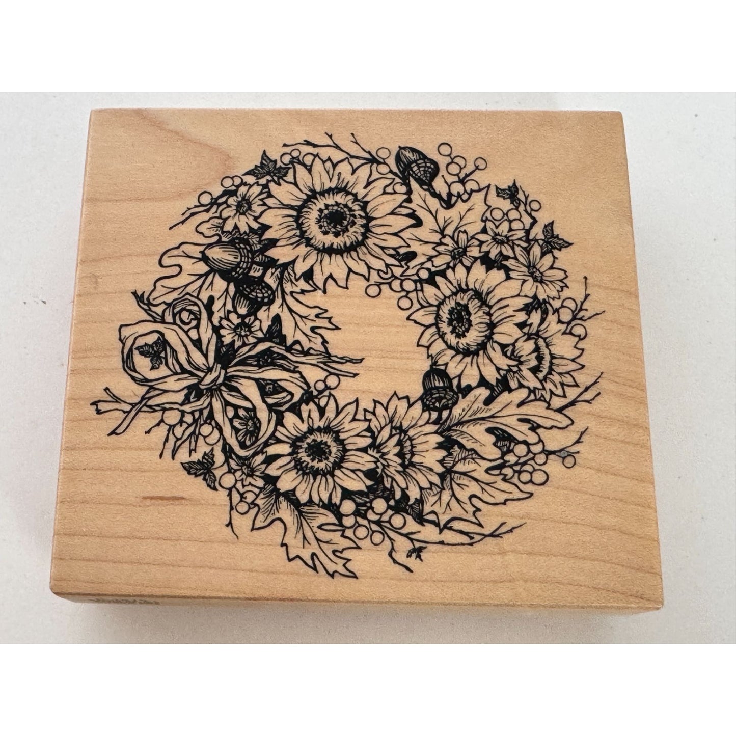 PSX Rubber Stamp Floral Wreath Sunflowers Acorns Country Kansas Summer K-1615