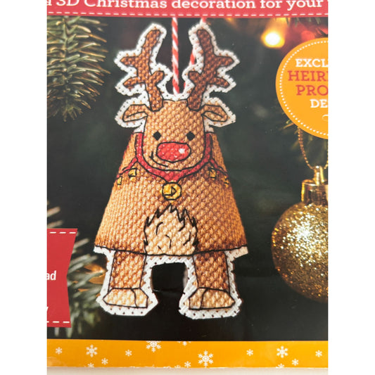 The World Of Cross Stitching Kit Reindeer Bauble Kit Christmas Tree Decoration