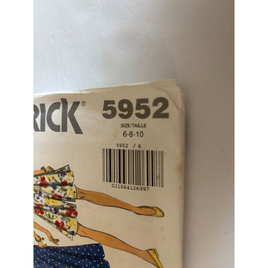 Butterick Sewing Pattern 5952 Flared Dress Culotte Casual Summer Size 6 8 10 UC