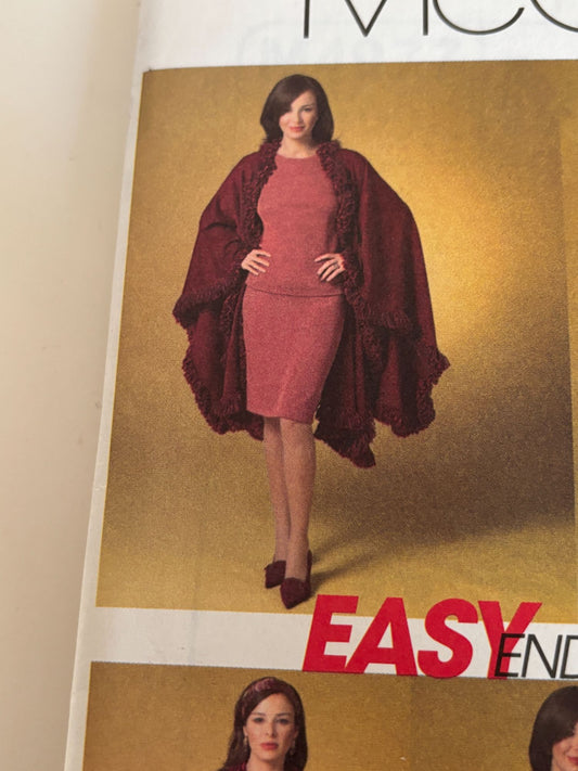 McCalls Sewing Pattern M4977 Misses Cape Jacket Top Skirt Pants XS S M Easy UC
