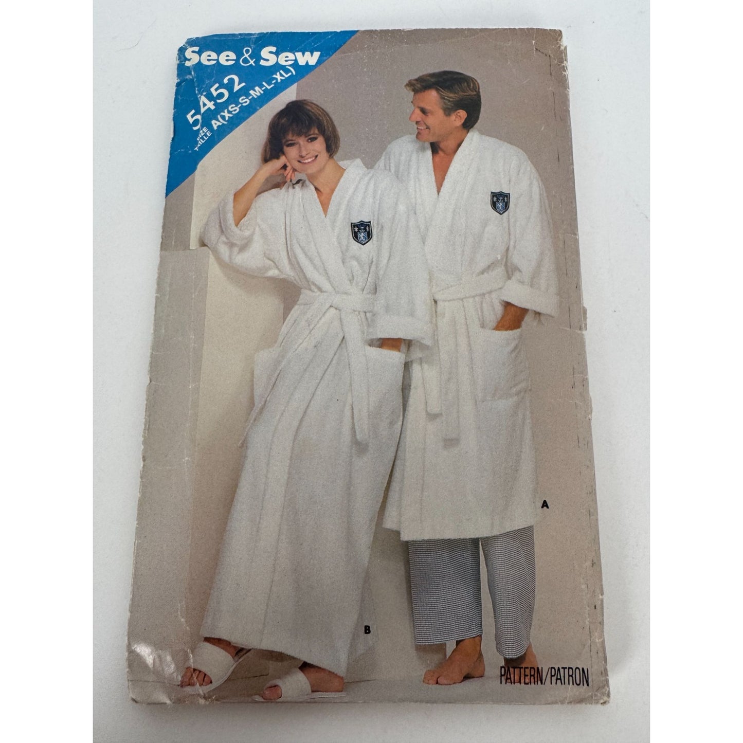 See and Sew Sewing Pattern 5452 Unisex Wrap Robe XS S M L XL Uncut 1980s Vintage