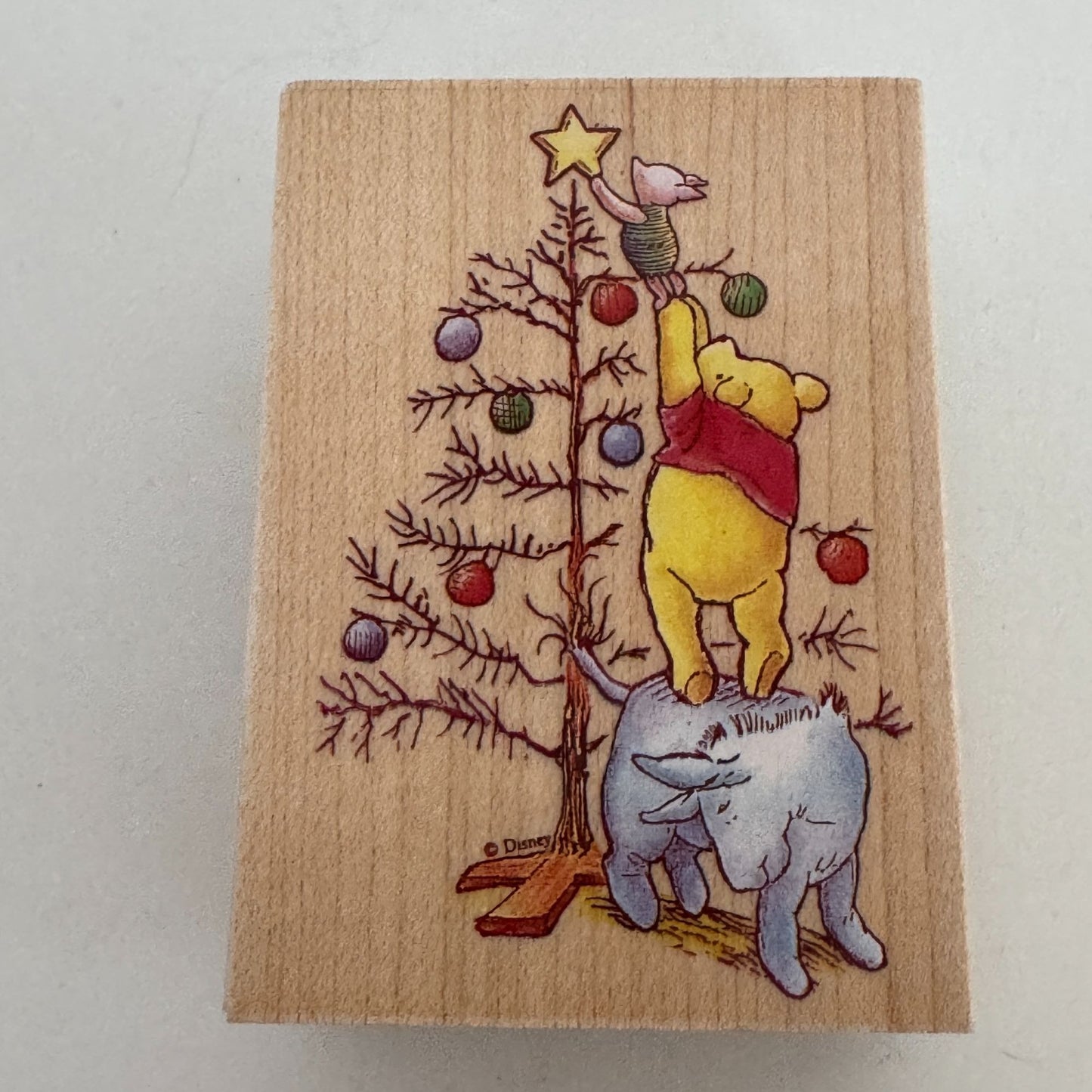 Disney All Night Media Rubber Stamp Trimming The Tree Winnie The Pooh Christmas