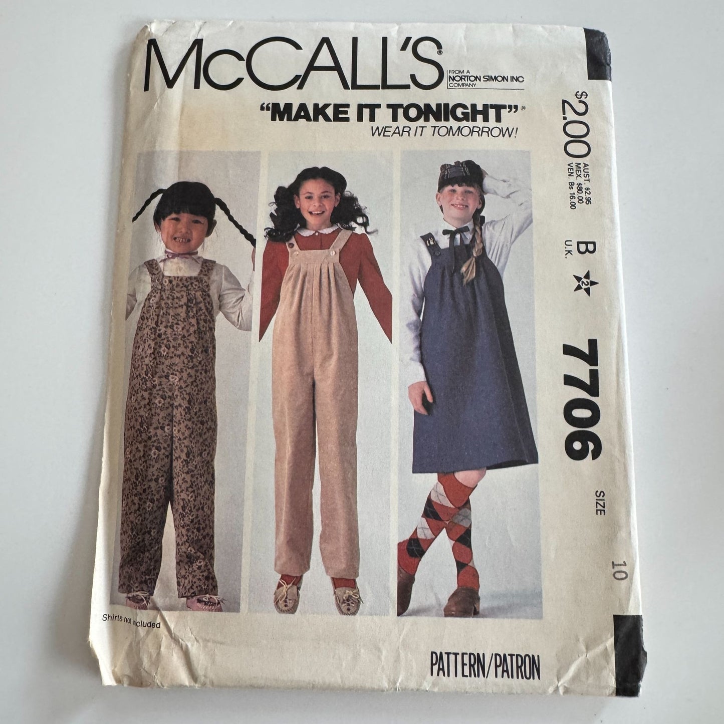 McCalls Sewing Pattern 7706 Girls Overalls Jumper Jumpsuit 1980s Fall Size 10 UC