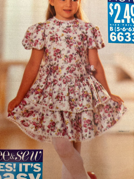 Butterick Sewing Pattern 6633 Girls Dress Ruffle Spring Easter 90s Easy 5 6 6X