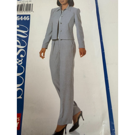 Butterick See and Sew Sewing Pattern 6446 Misses Suit Jacket Pants 12 14 16 UC