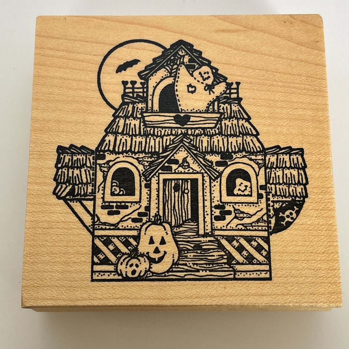 Darcies Rubber Stamp Halloween Haunted House Friendly Ghost Pumpkin Card Making Wood Mounted