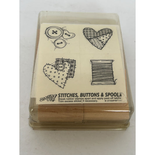 Stampin Up Rubber Stamp Set Stitches Buttons Spools Thread Crafting Sewing Patch