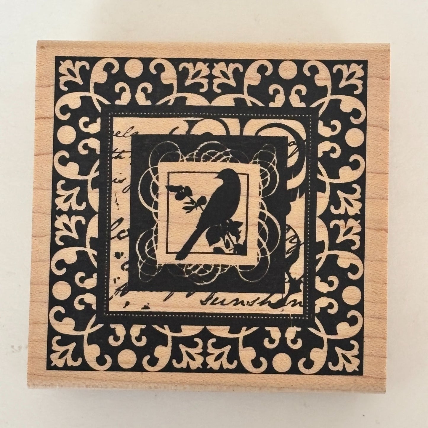 Inkadinkado Rubber Stamp Ornate Bird Framed Square Scroll Crafting Scrapbooking Cardmaking