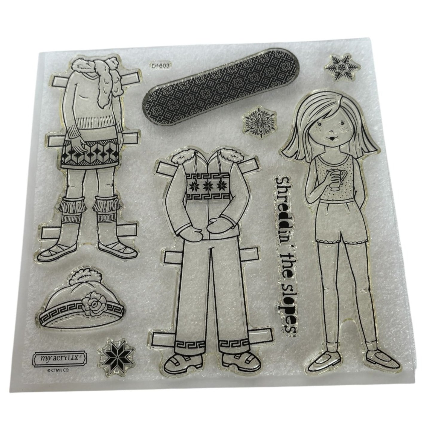 CTMH My Acrylix Acrylic Stamp Set Shredding the Slopes Winter Girl Snowboard Ski