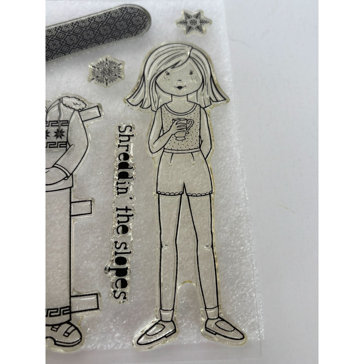 CTMH My Acrylix Acrylic Stamp Set Shredding the Slopes Winter Girl Snowboard Ski