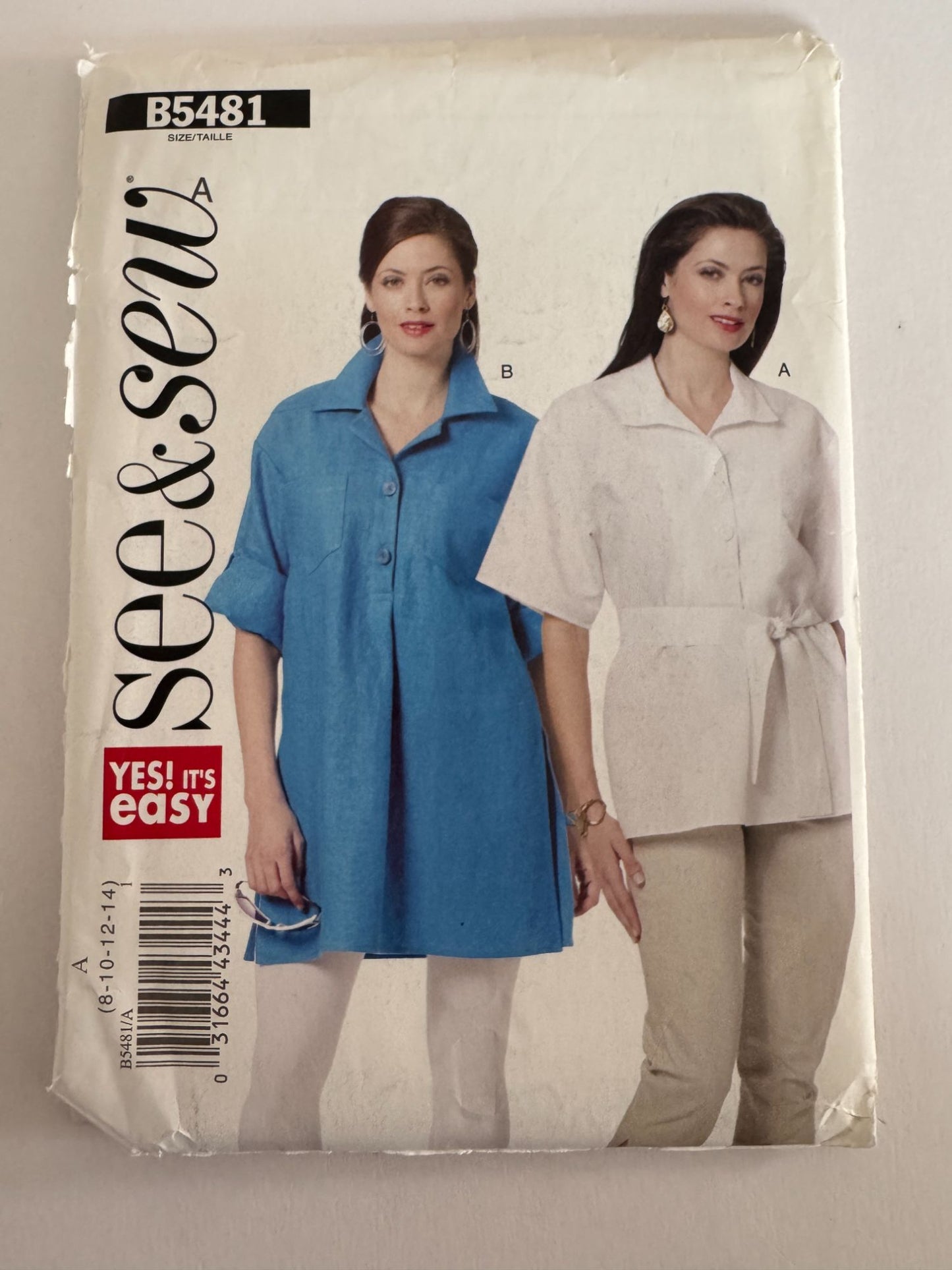 Butterick Sewing Pattern B5481 Misses Tunic Top 2010 Modern Minimalist 8–14 UC