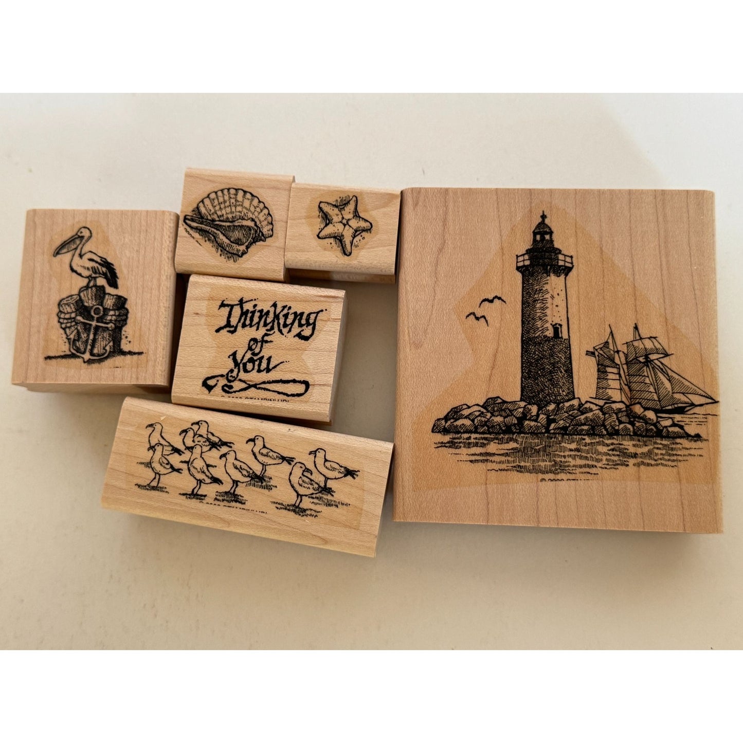 Stampin Up Rubber Stamps Calm Seas Nautical Lighthouse Seagulls Pelican Set 6