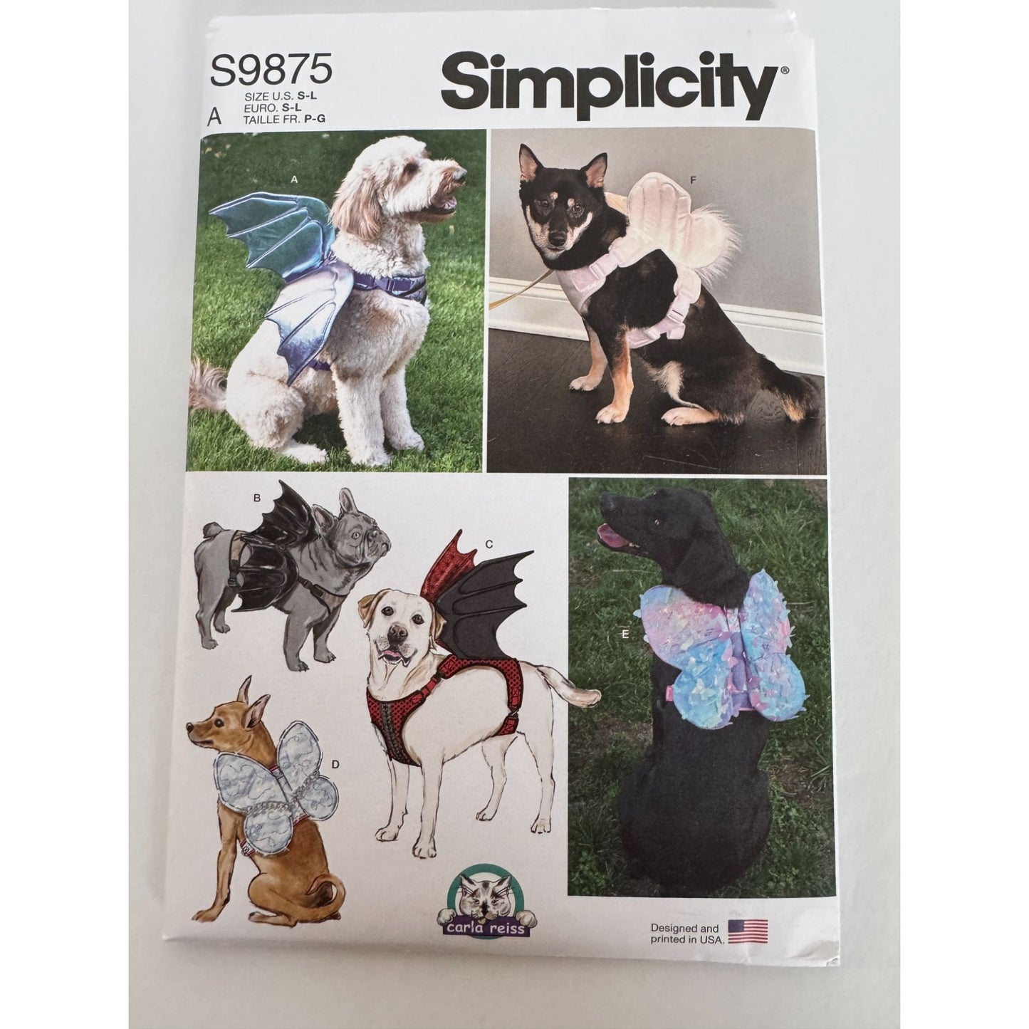 Simplicity Sewing Pattern S9875 Pet Dog Costume Butterfly Dragon Wings Halloween