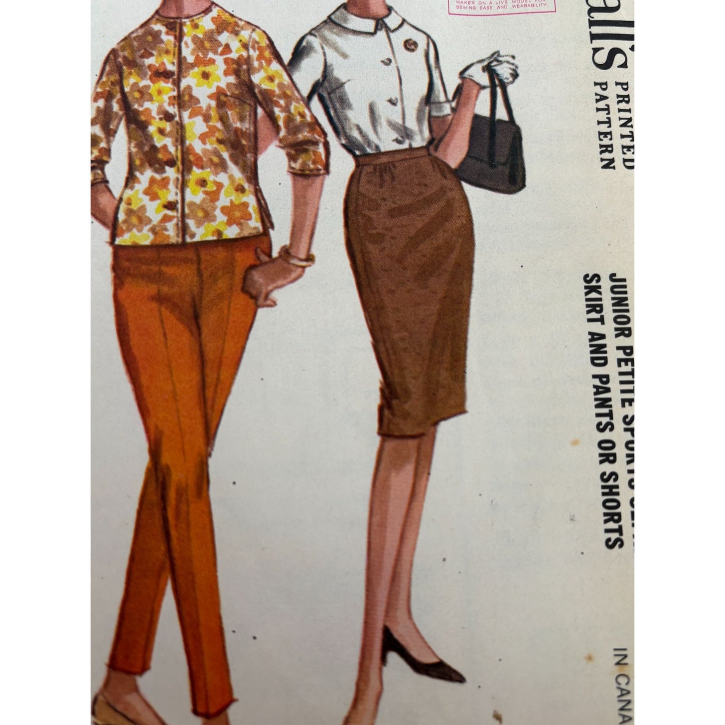 McCalls Sewing Pattern 6693 Junior Petite Shirt Skirt Pants Shorts 5JP 1962