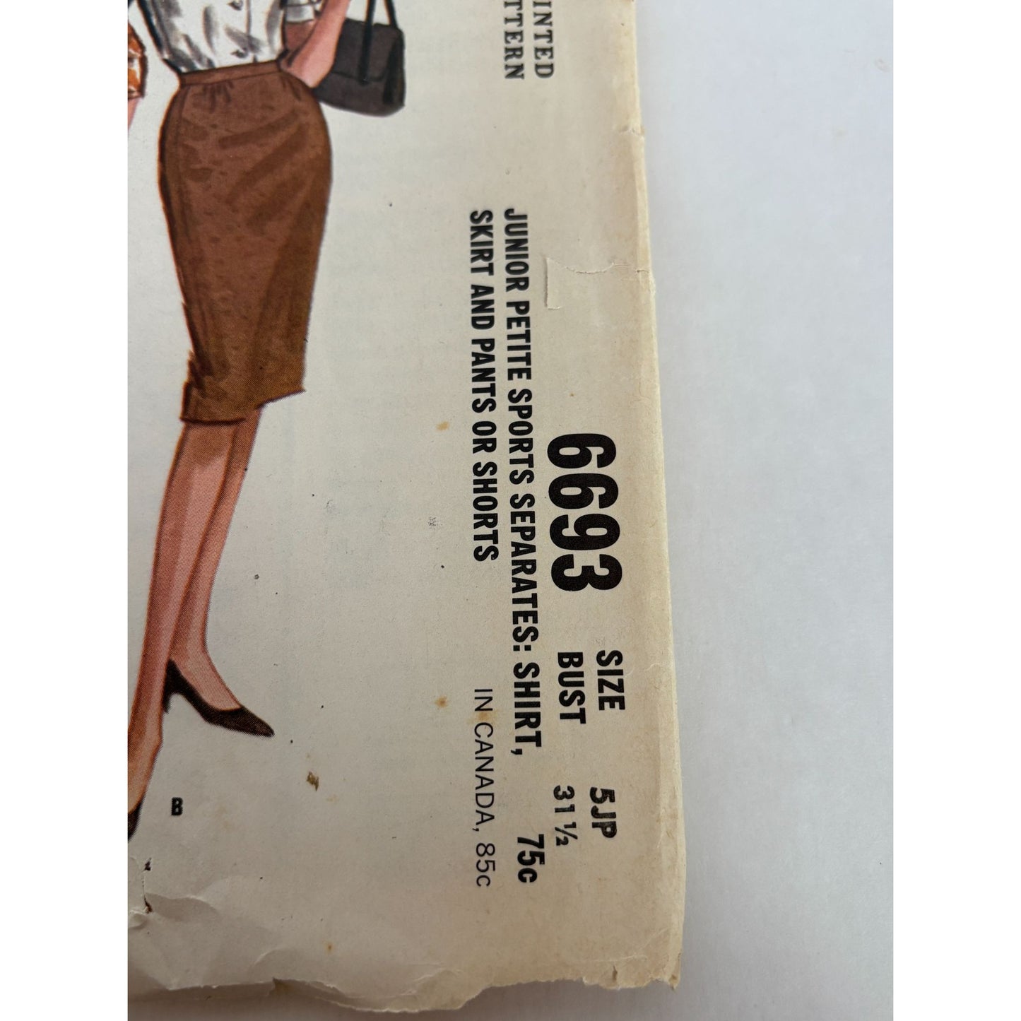 McCalls Sewing Pattern 6693 Junior Petite Shirt Skirt Pants Shorts 5JP 1962