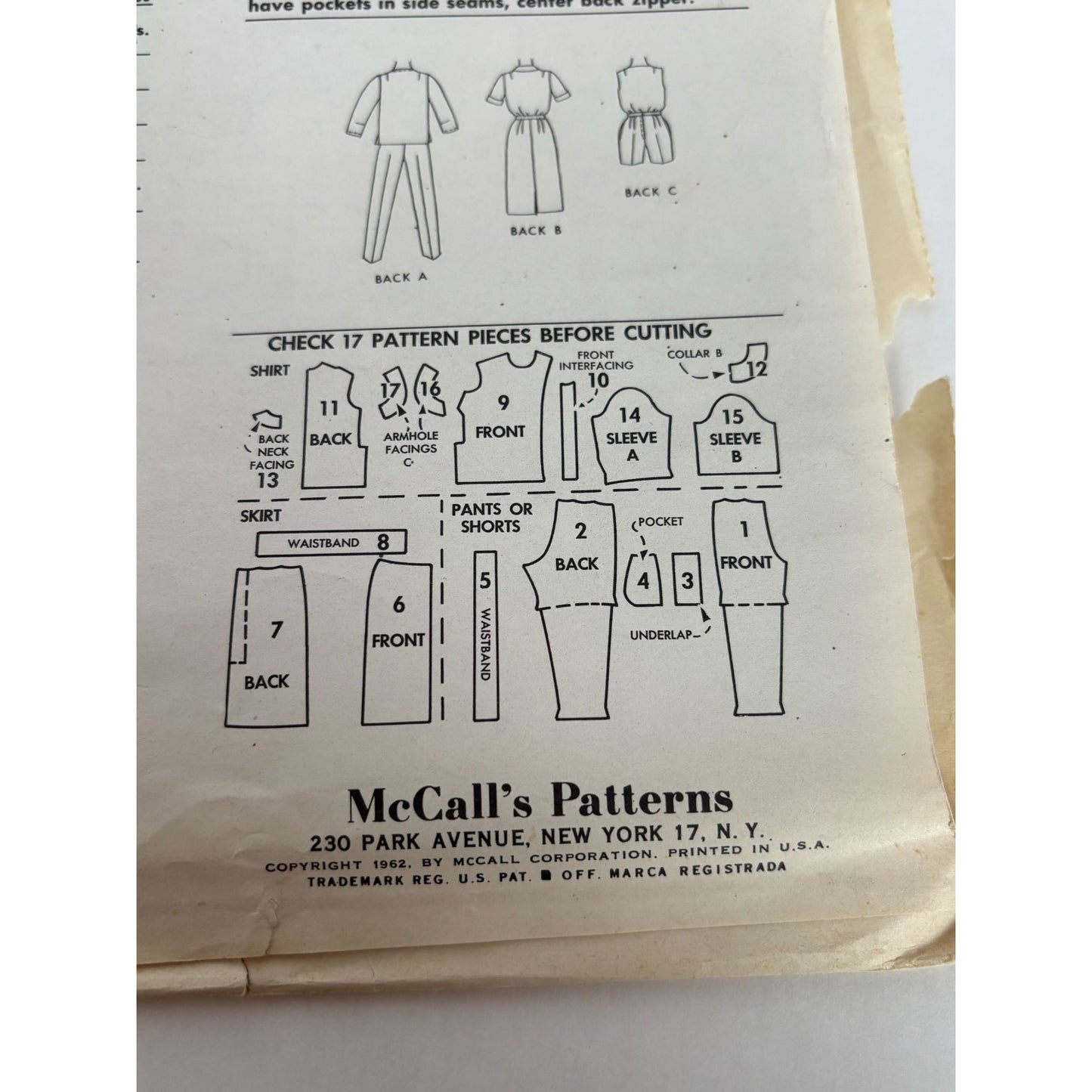 McCalls Sewing Pattern 6693 Junior Petite Shirt Skirt Pants Shorts 5JP 1962